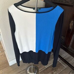 Ralph Lauren Boatneck Sweater in Blue, White & Black Silk/Cotton blend size XL